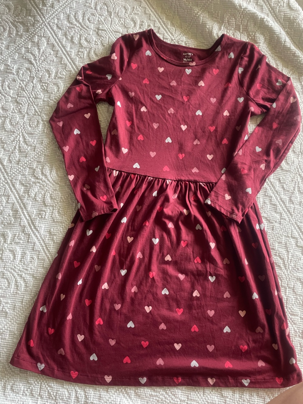 Children's Maroon Heart Print Long Sleeve Dress Carters 14 girls